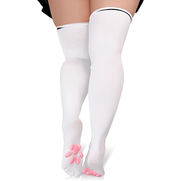 Plus-kokoinen reittä myöten ulottuva Cosplay 3D-tassutyyny silikoninen kissanpentu polven yli silkki White pink L
