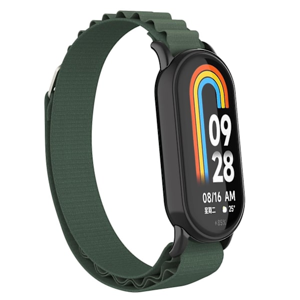 Nyloninen kellon ranneke Xiaomi Smart Band 8:lle, säädettävä korvaava ranneke mustalla liittimellä Army Green