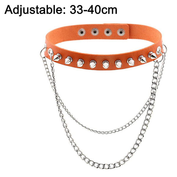 Punk Goth Metal Spike Besat Læder Halsbånd Choker Halskæde orange