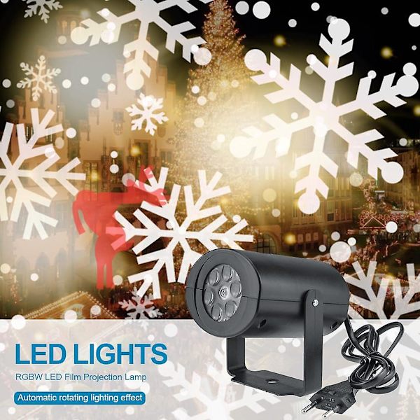 Dynamisk roterande LED-snöprojektionslampa, RGBW-julsnöflingaprojektor, utomhus julprojektionslampa, 360 graders rotation julatmosfär La