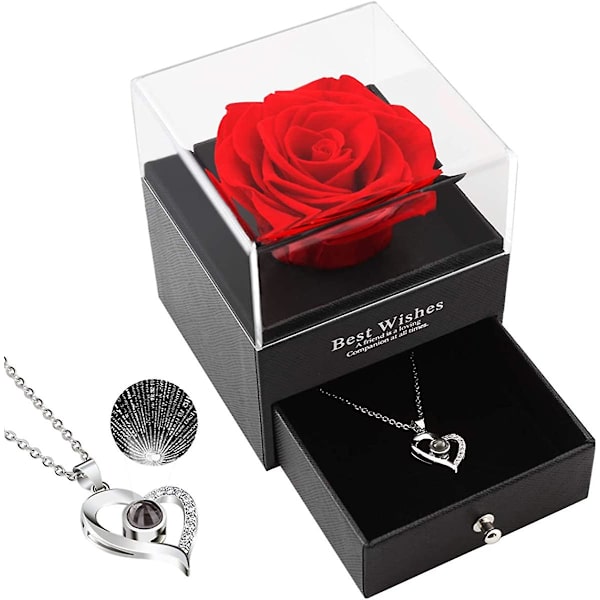 Valentinsdagsgaver til hende, Præserveret rosegave til kæreste rosenhalskæde Valentinsdagsgaver til hende til kvinder Valentinsdagsdekoration, halskæde i 1