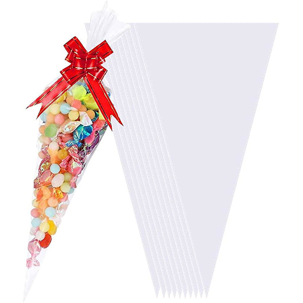 100 stk. klare kjegleposer, 30 x 16 cm cellofan godteposer, poser for søte snacks