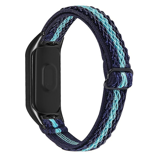 Nylon Solo Loop -ranneke Xiaomi Mi Band 5/6 -älykelloon, säädettävä ranneke mustalla kellokotelolla Midnight Blue Mint Green