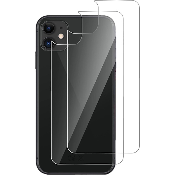 Bakre härdat glas för iPhone 11 [2 stycken], genomskinligt skärmskyddsglas bak, bubbelfri skyddsfilm, 9h