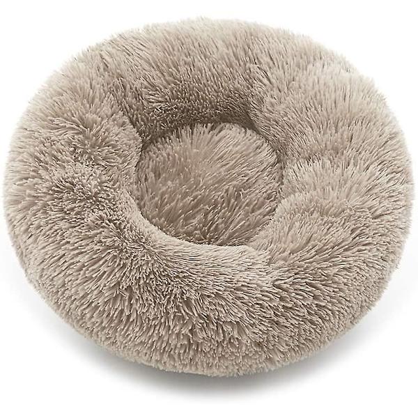 Rund Hundeseng Til Kat Hvalp Kæledyr Blød Plys Sofa Pude Hvalp Sovende Rede Taupe S-50cm