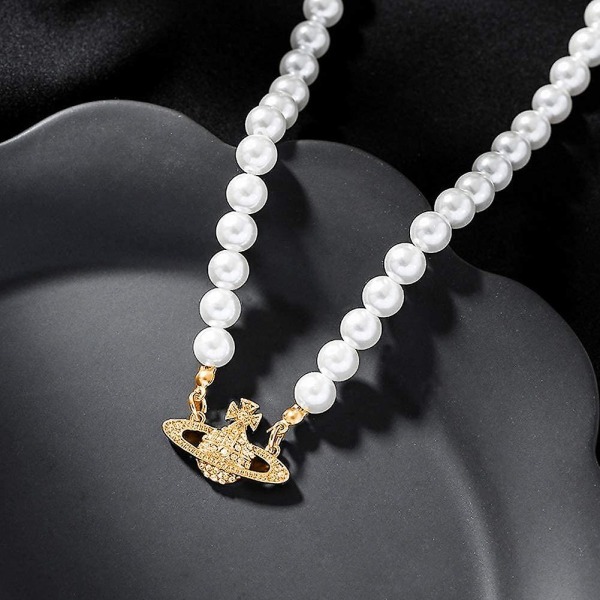 Perlekjeder Hvitt Planet Krystall Rhinestone Halskjede, acsergery Perle Orb