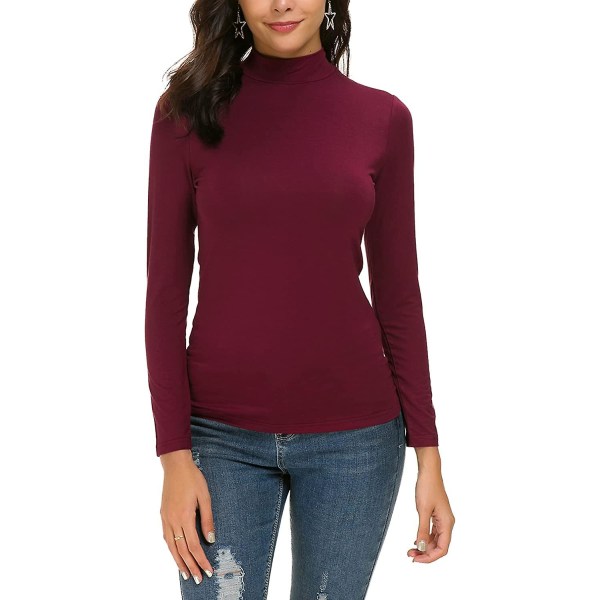 Slim Fit Mock Turtleneck Topper for Kvinner Langermet Stretch Pullover Ensfargede T-skjorter