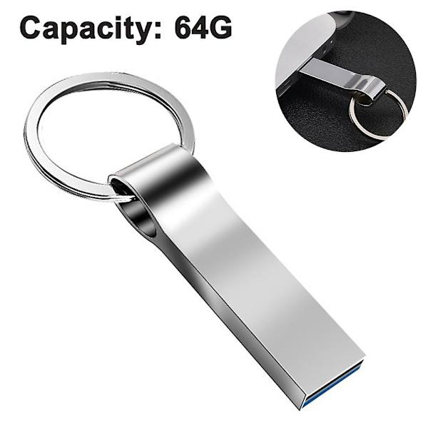 Flash Drive USB-stik 2.0 USB til computer/laptop, ekstern datalagringsdrev, hukommelseskort, lager til opbevaring af foto/video/musik/fil silver grey 64GB