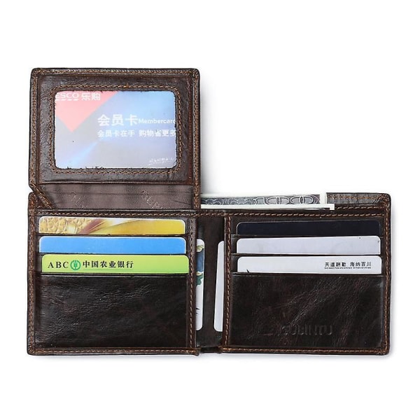 Herr Tri-fold Crazy Horse Texture Magnetproof plånbok i äkta läder