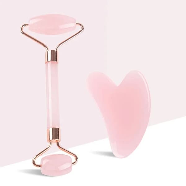 Pink Ggua Sha Roller Skrab Massage Sæt til Ansigt Uden Jade Roller~03672