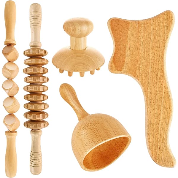 Træterapi Massageværktøjer Professionelt Komplet Sæt til Træmassager Maderoterapi til Kropsformning, Anti-Cellulite, Muskelafslapning~05971
