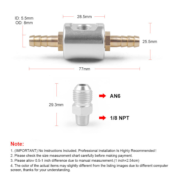 Bilmodifiering 1/8NPT universal bränsletrycksmätare 0-160 psi med T-adapter