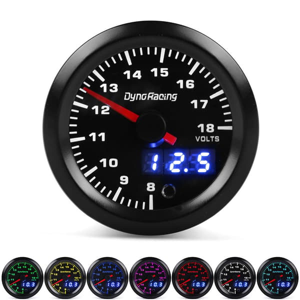 Bil modificeret farverig voltmeter højhastigheds stepper motor pointer + digitalt display 52mm universal bilinstrument