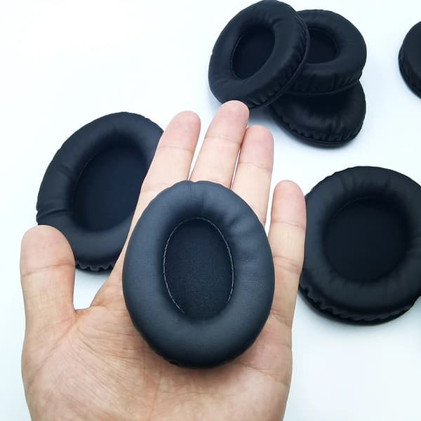 Oval Öronkuddar För Hörlurar Skydd Svamp Läder Skum Kudde 75mm x 95mm 2st