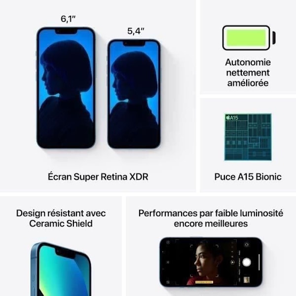 APPLE iPhone 13 256 GB Blå - Renoveret - Fremragende stand - Refurbished Grade A+ Blå