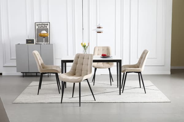 VALORA BERA Stol - Beige sammet med svarta ben x 3