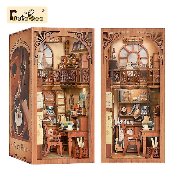 Gördetsjälv Boknook Kit Miniatyr Dollhouse Book Nook Touch Lights med