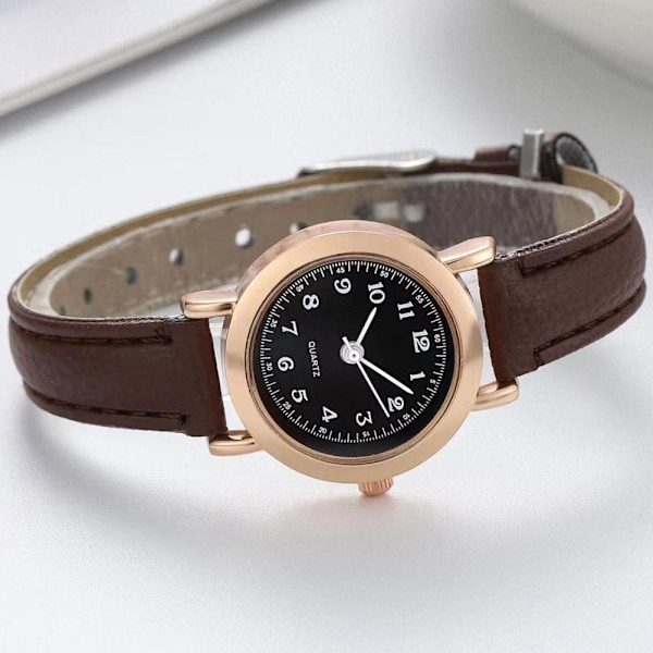 Vintage Liten Rund Urtavla PU Läder Klocka Dam Armbandsur Retro Casual Mode H1h9 White Brown