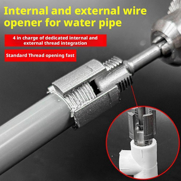 Integrerat gängverktyg för rör, invändigt och utvändigt, 1/2'' och 3/4'' vattenrör, integrerad gängare, elektrisk borrkompatibel SilveryC 2PC