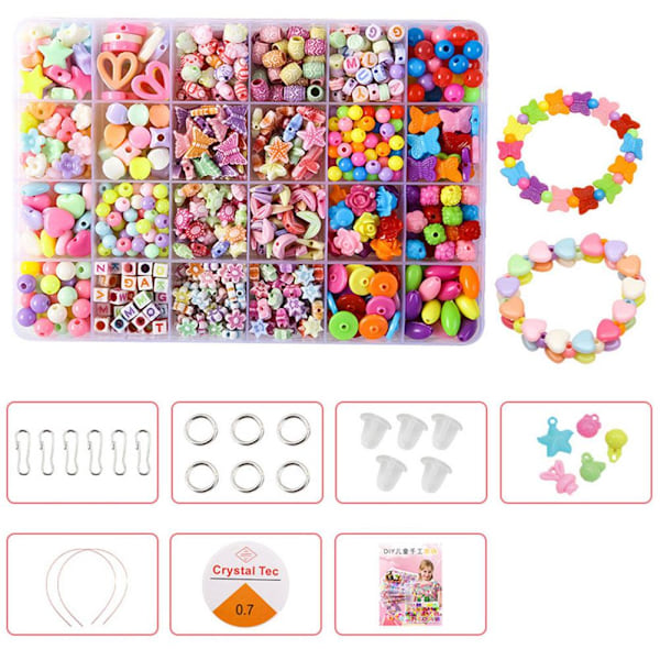 1 SET Barn DIY Pärlset Leksak Flicka Handgjorda Pärlor Pärlset Armband Kit Halsband Tillbehör S0L7 D 1set
