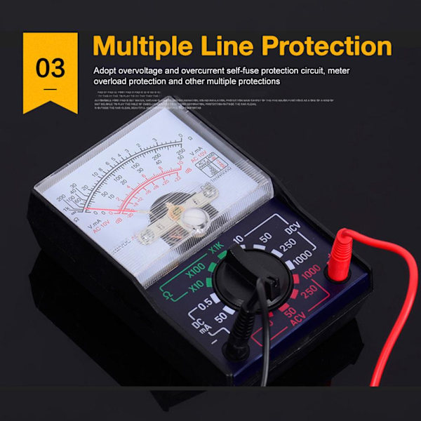 MF-110A AC/DC Analog Multimeter, 1000V Voltmeter, OHM-mätare, Amperemeter med testkablar, Kompakt digital spänningstestare, Batteri ingår för E