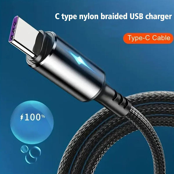 Type C-kabel Snabbladdningssladd Nylonflätad Laddare Usb-kabel h t υ◆ <~ I C3V3 red 1.2m