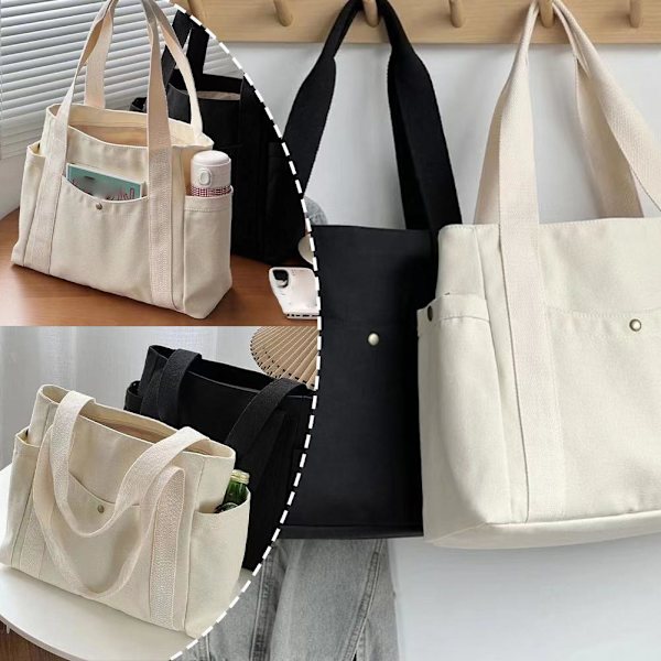 Canvasväska dam handväska axelväska universitetsstudent stor handväska A7Q7 White One size
