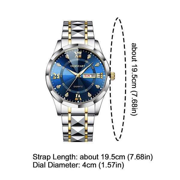 Originell Lyxig Dubbel Kalender Herrklocka Mode Vattentät Legering Herrklocka Självlysande D0o6 Blue One size