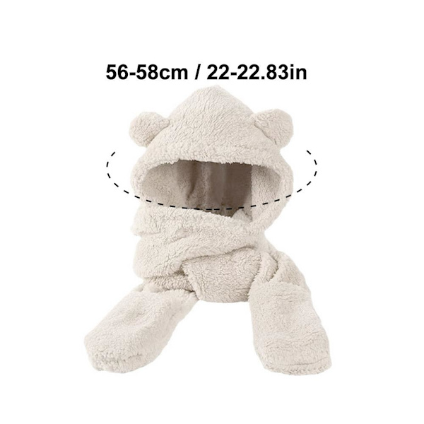 Varm Björn Öron Hatt Casual Plysch Hatt Halsduk Set Mode Vinter Björn Hatt Ny C9 U9M9 beige One size