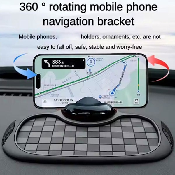 360 Graders Roterande Bil Anti-Slip Mat Anti-Skak Telefonmatta Matthållare I4H2 Black and gray One size