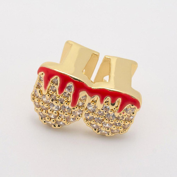 Enkel & Dubbel Full Zirkonium Guld Tänder Hip-hop Elektroplätering Flamma Q7R7 Golden2 1pcs
