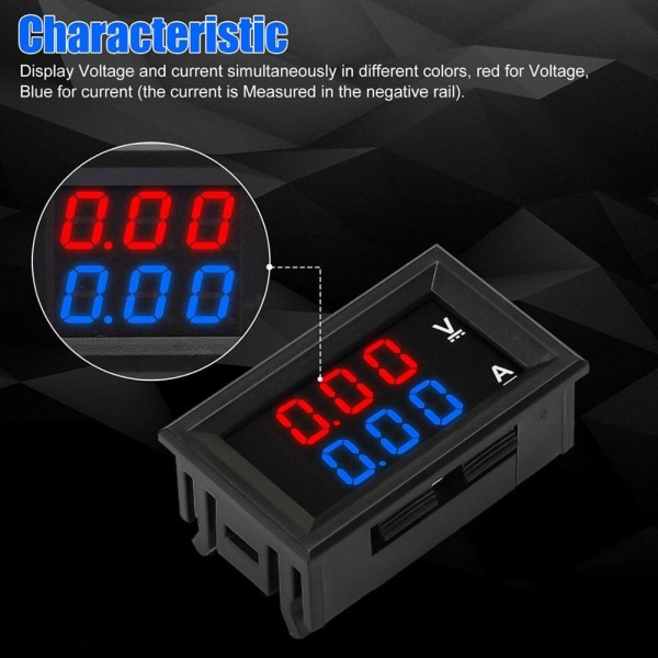 DC 100V 10A LED Digital Display Voltmeter Amperemeter Volt Amp Curre red and blue 50A