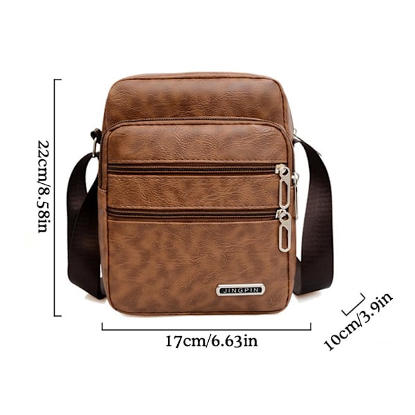 Enkel Crossbody-väska i PU-läder för män, flera lager, stor kapacitet, fritid R0a8 Brown onesize