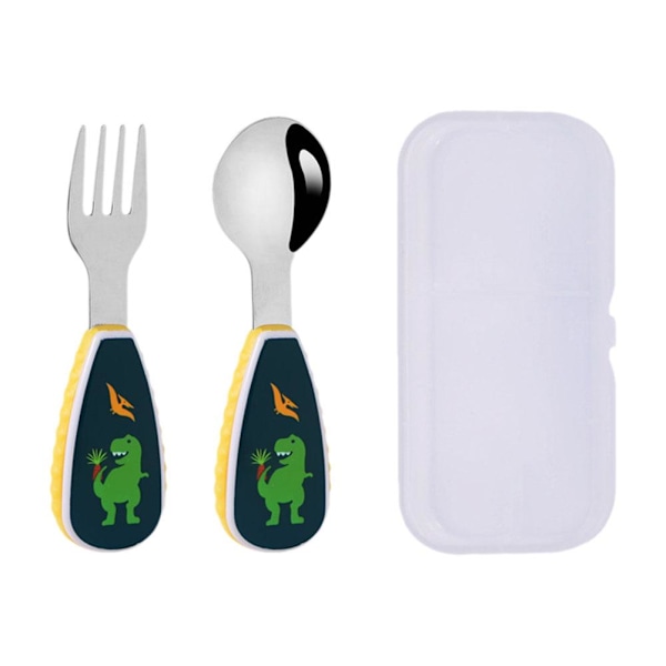 Tecknad Sked Gaffel Set, Livsmedelsgodkänd Bärbar Baby Stål Söta Redskap, Träning Äta Q9g2 dinosaur 2pcs
