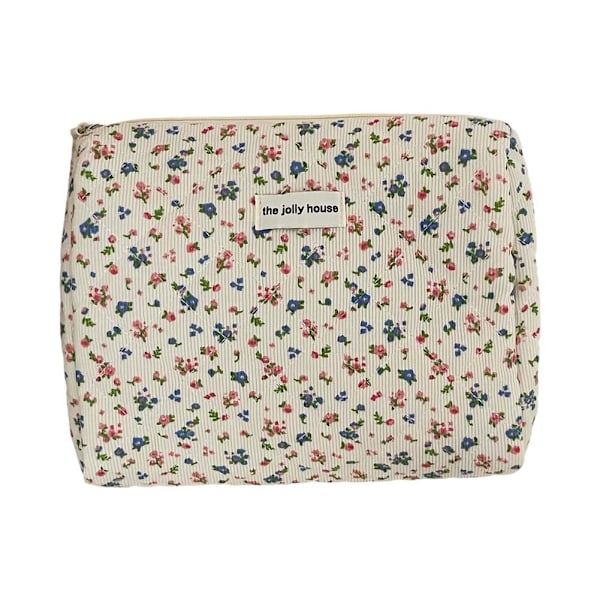 Mode Vintage Blomma Kvinnor Sminkväska Bomull Tygväska Dam Kosmetisk L7O4  WhiteB clutch bag