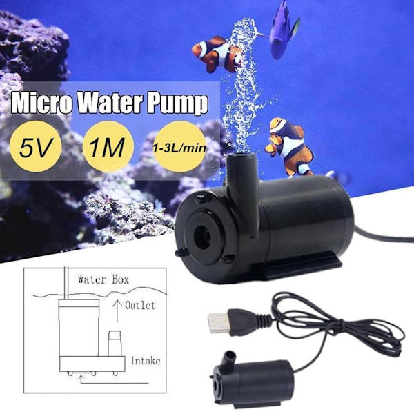 USB-driven Låg Ljudnivå Mikro Mini Pump Mini Vattenpump Akvarium Fisk 2-3l/min S9z5
