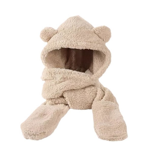 Varm Björn Öron Hatt Casual Plysch Hatt Halsduk Set Mode Vinter Björn Hatt Ny C9 U9M9 beige One size