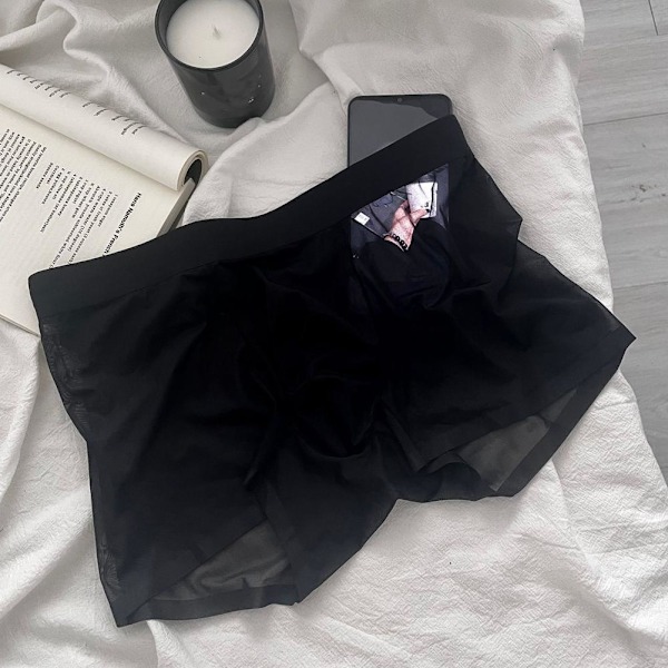 Sexiga genomskinliga boxershorts för män, sömlösa, se-igenom, is-silke under 3-Pack(black,white,grey) L