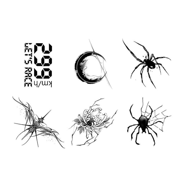 6 st/set Spindel Hand Rygg Tatuering Örtjuice Bläck Tatuering Klistermärke Vattentät Temporär Tatuering Svettsresistent Långvarig Tatuering För Män Kvinnor