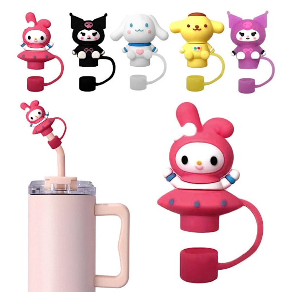 Cinnamoroll Mymelody Kuromi Tecknad Silikon Sugrör Lock Docka Kawaii Skydd Dricksstrå J2e8 yellow 1pc