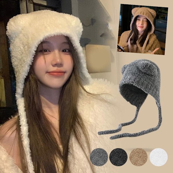 Varm Vinter Söt Björnöron Trapper Hatt Dam Tjejer Öronlapp Virkad Plysch Hatt V5 Gray One size