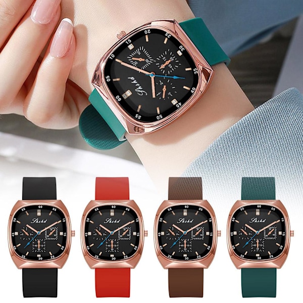 1st Mode Koreansk Kvarts Damklocka Fyrkantig Urtavla Lyxig Klockarmband Silikon Elegant K7E0 Red One size