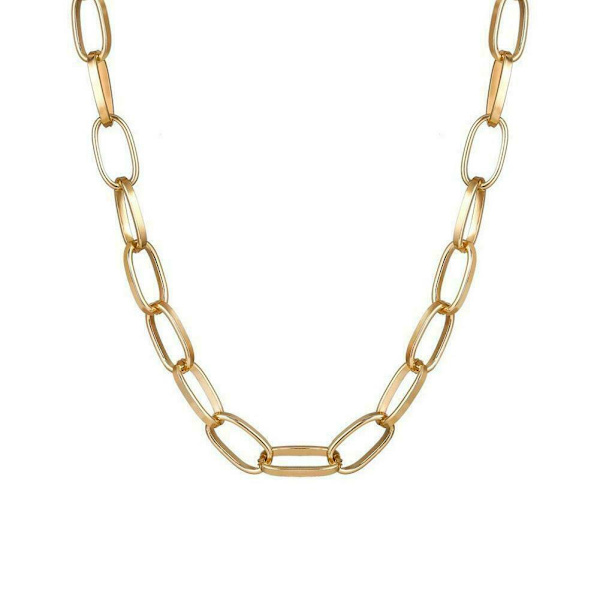 Kvinnor Pappersklämma Chunky Tjock Länk Kedja Halsband Choker S3 H Pläterad Guld FAS ■: gold One-size