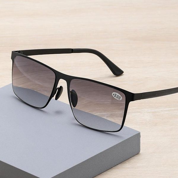 Män Metall Bifokala Tonade Läsglasögon Fyrkantiga Utomhus Polariserade F3G9 +250° 1pcs