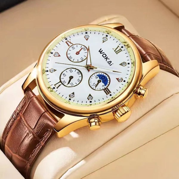 Enkel Herrklocka Lyx Stor Urtavla Mode Quartz Sport Herrklockor Business Klocka Vattentät L6K2 Golden White One size