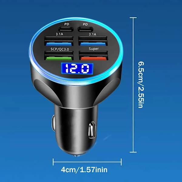 Digital 6-i-1 snabbladdare för bil med display och adapter _δ A4S2 Black onesize