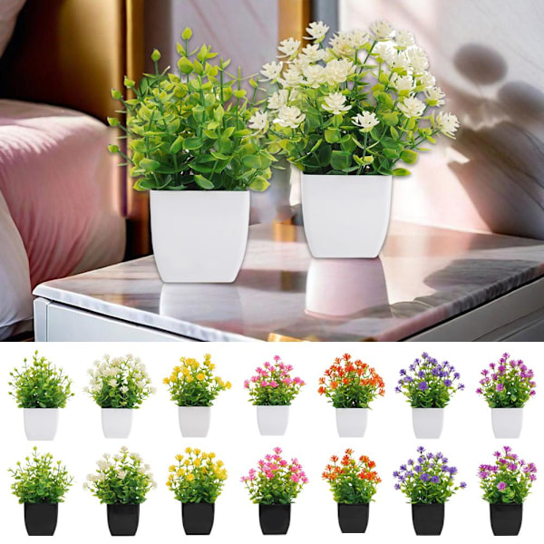Konstgjorda blommor Fembladiga plommon Små krukväxter Kan Pla Pure eucalyptus White basin
