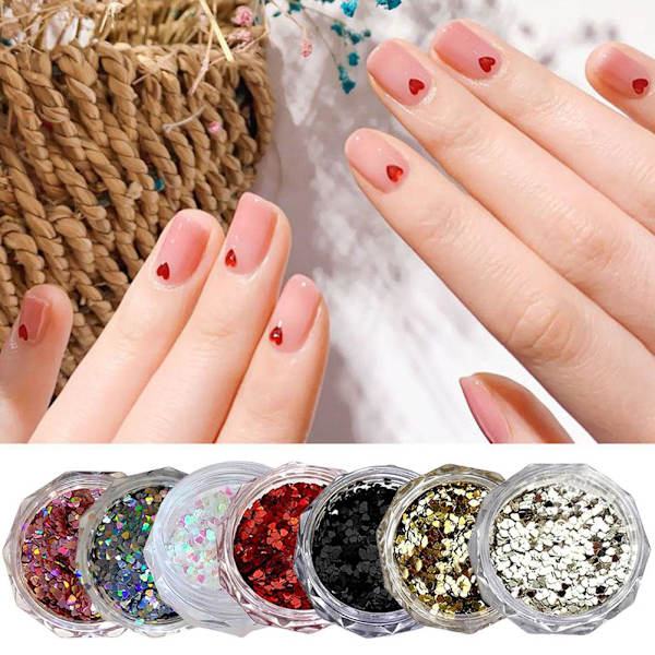 Glänsande ihåliga hjärtan kärlek nagel glitter paljetter skivor 3D dekor ny nagel K1X3 F 1pcs