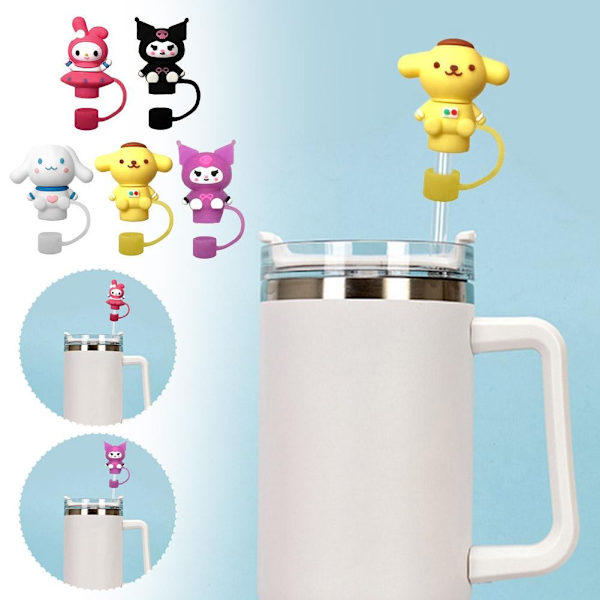 Cinnamoroll Mymelody Kuromi Tecknad Silikon Sugrör Lock Docka Kawaii Skydd Dricksstrå J2e8 yellow 1pc