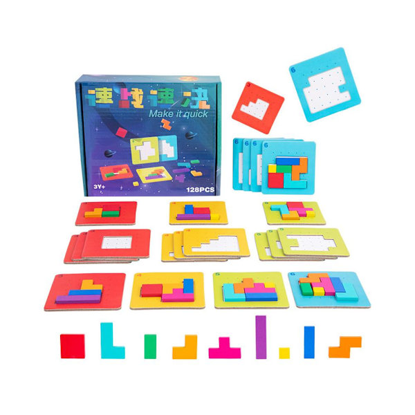 Interaktivt pusselspel Tangram Matematiska leksaker Byggande Barns Form Färg Trä Skrivbordsblock P2R2